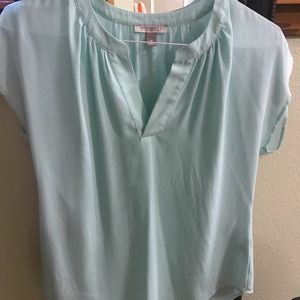 Blue Sheer Short Sleeve Blouse